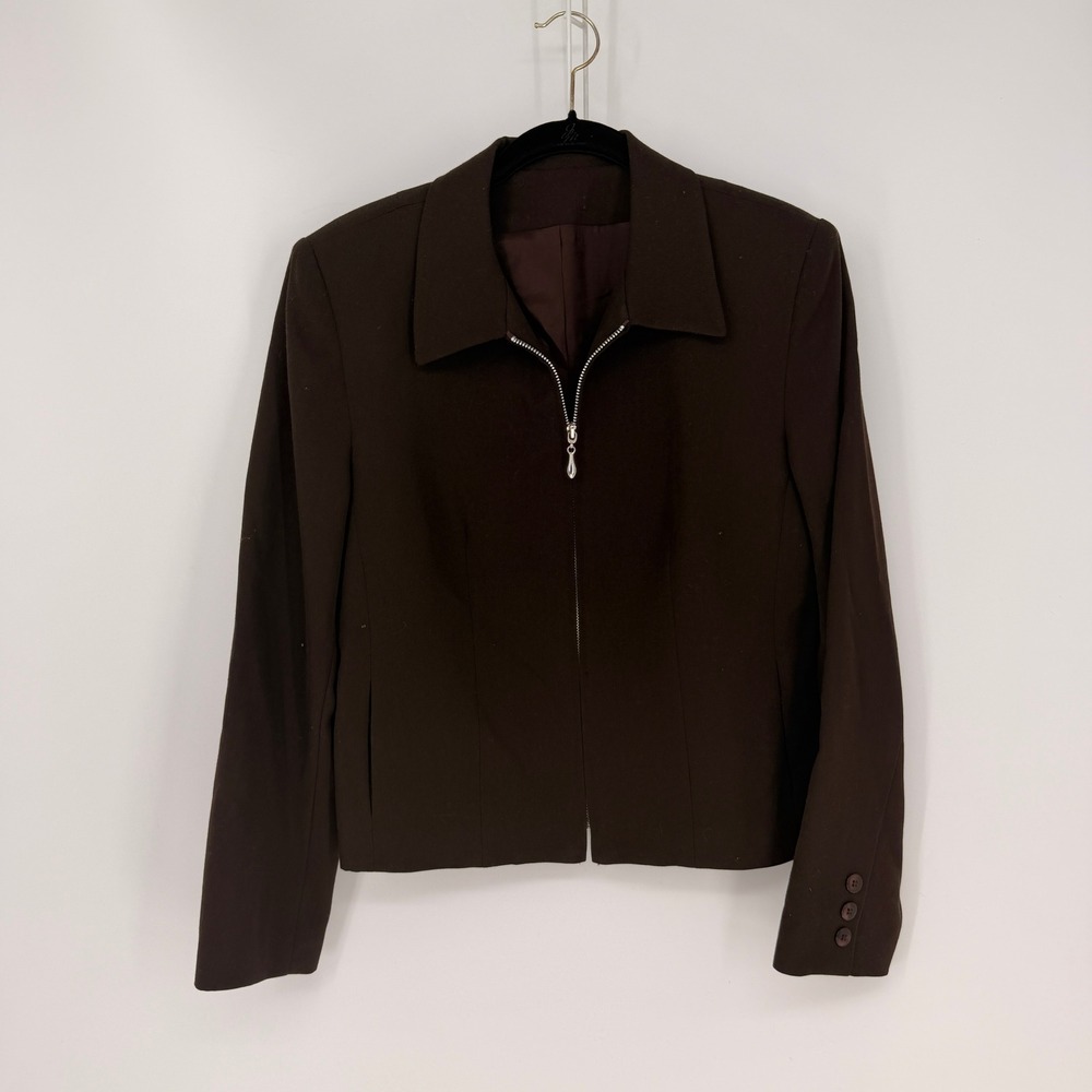 Elliott Lauren Zip Front Blazer Womens 8 Brown Made in USA Minimalist 90s Office